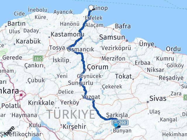 Kayseri Sarıoğlan Sinop Arası Kaç Km - Yol Haritası
