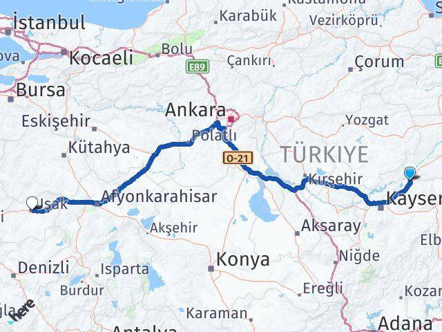Kayseri Sarıoğlan Uşak Arası Kaç Km - Yol Haritası