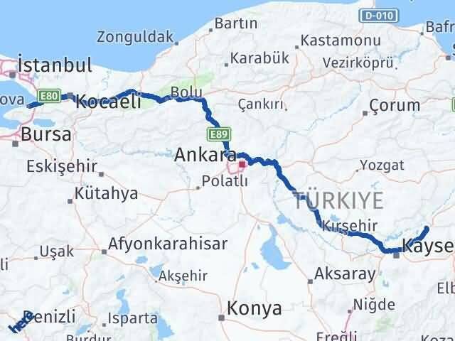Kayseri Sarıoğlan Yalova Arası Kaç Km - Yol Haritası