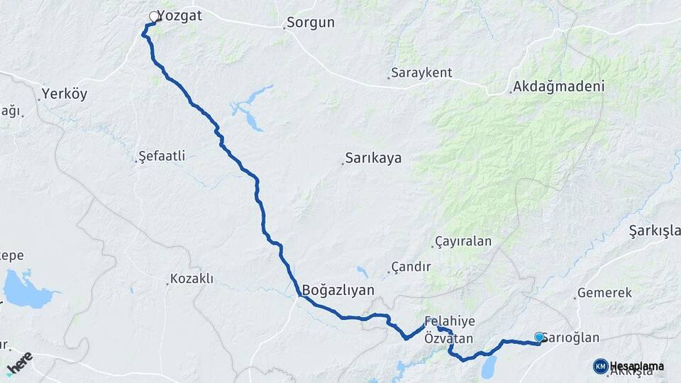 Kayseri Sarıoğlan Yozgat Arası Kaç Km - Yol Haritası