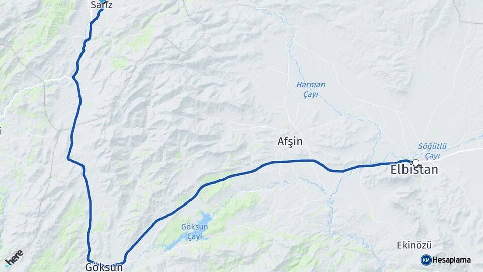 Kayseri Sarız Elbistan Kahramanmaraş Arası Kaç Km - Yol Haritası