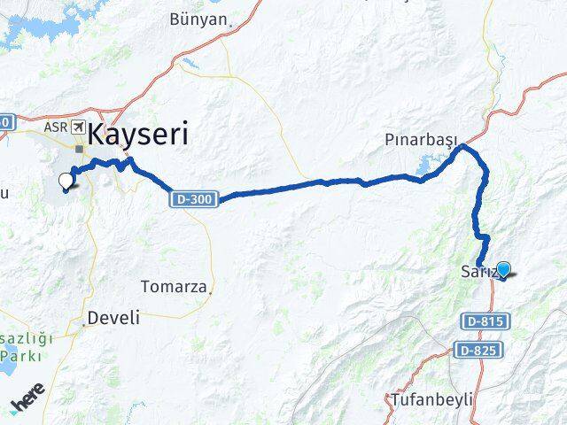 Kayseri Sarız Hacılar Arası Kaç Km - Yol Haritası