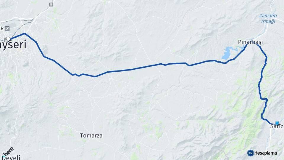 Kayseri Sarız Kocasinan Arası Kaç Km - Yol Haritası