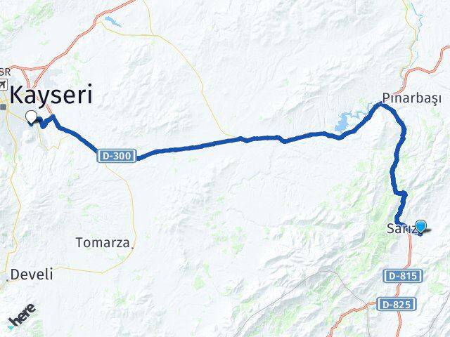 Kayseri Sarız Talas Arası Kaç Km - Yol Haritası
