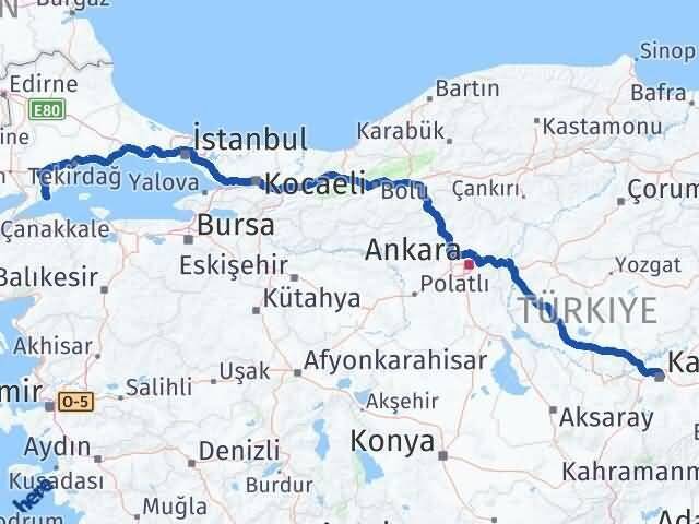 Kayseri Şarköy Tekirdağ Arası Kaç Km - Yol Haritası
