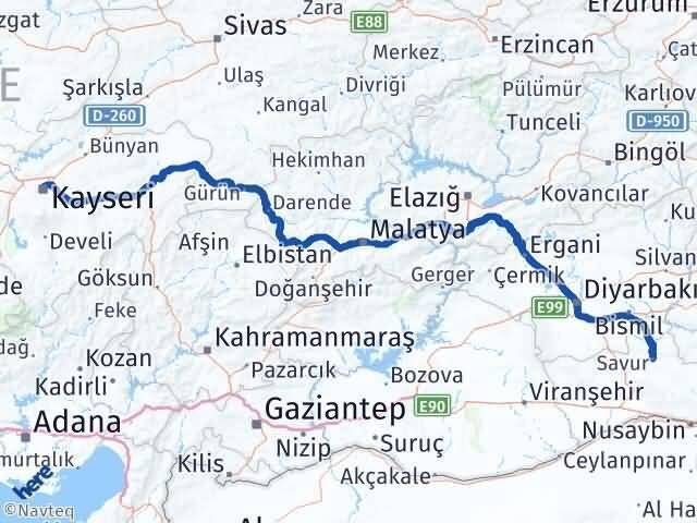 Kayseri Savur Mardin Arası Kaç Km - Yol Haritası
