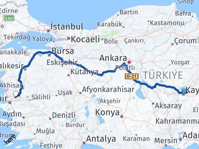 Kayseri Şehzadeler Manisa Arası Kaç Km - Yol Haritası