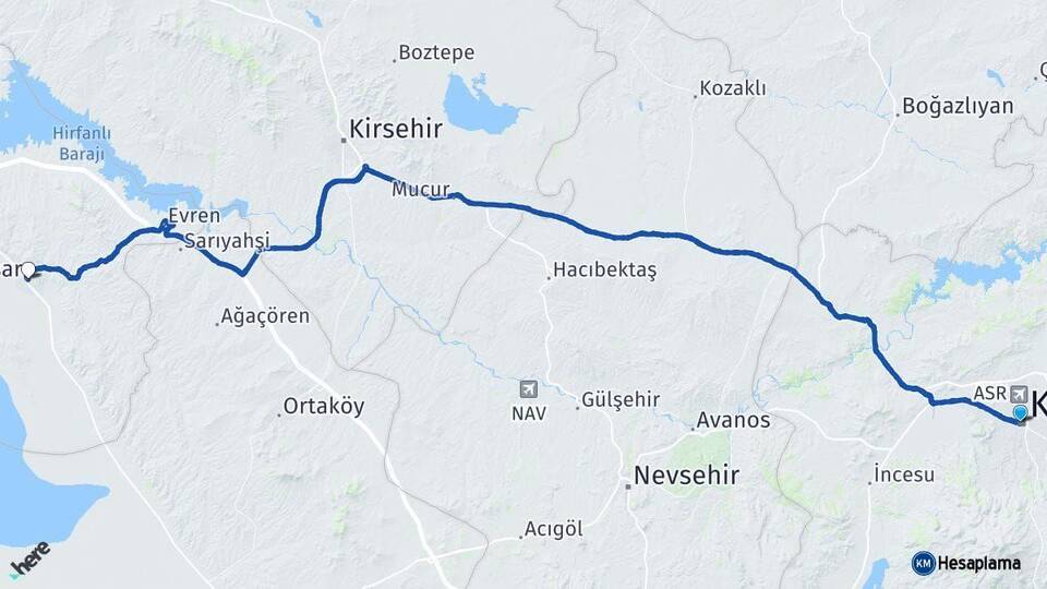 Kayseri Şereflikoçhisar Ankara Arası Kaç Km - Yol Haritası