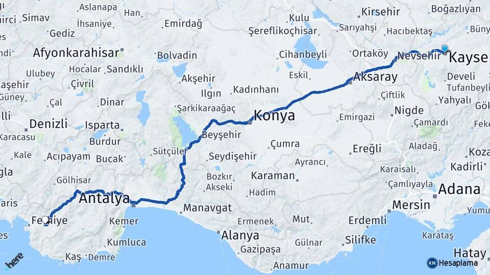Kayseri Seydikemer Muğla Arası Kaç Km - Yol Haritası