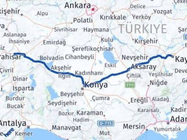 Kayseri Sinanpaşa Afyonkarahisar Arası Kaç Km - Yol Haritası