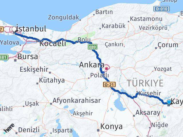 Kayseri Şişli İstanbul Arası Kaç Km - Yol Haritası