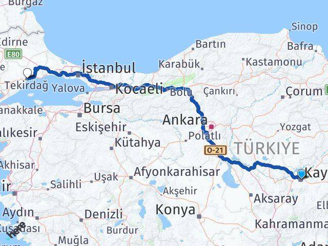 Kayseri Süleymanpaşa Tekirdağ Arası Kaç Km - Yol Haritası