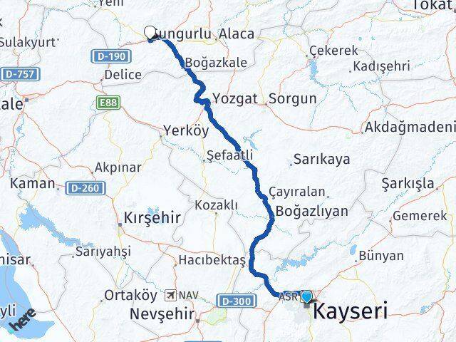 Kayseri Sungurlu Çorum Arası Kaç Km - Yol Haritası