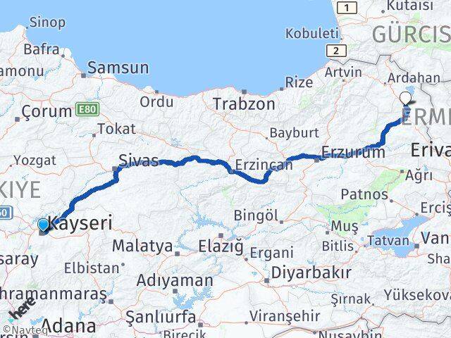Kayseri Susuz Kars Arası Kaç Km - Yol Haritası