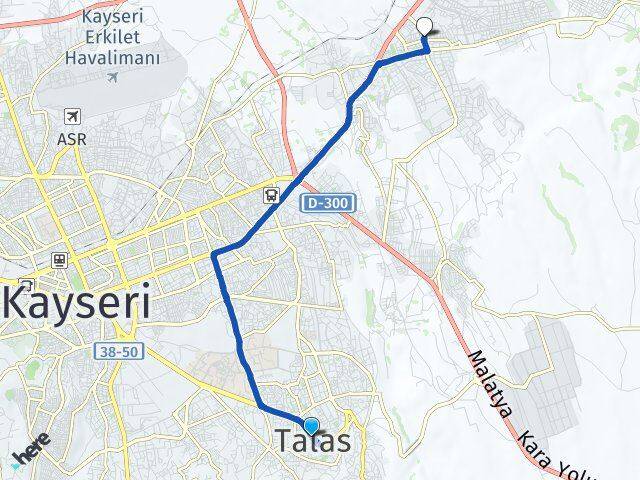Kayseri Talas Beyazşehir Kocasinan Arası Kaç Km - Yol Haritası