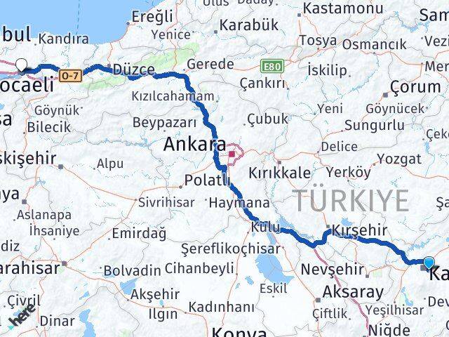 Kayseri Talas Kocaeli Arası Kaç Km - Yol Haritası