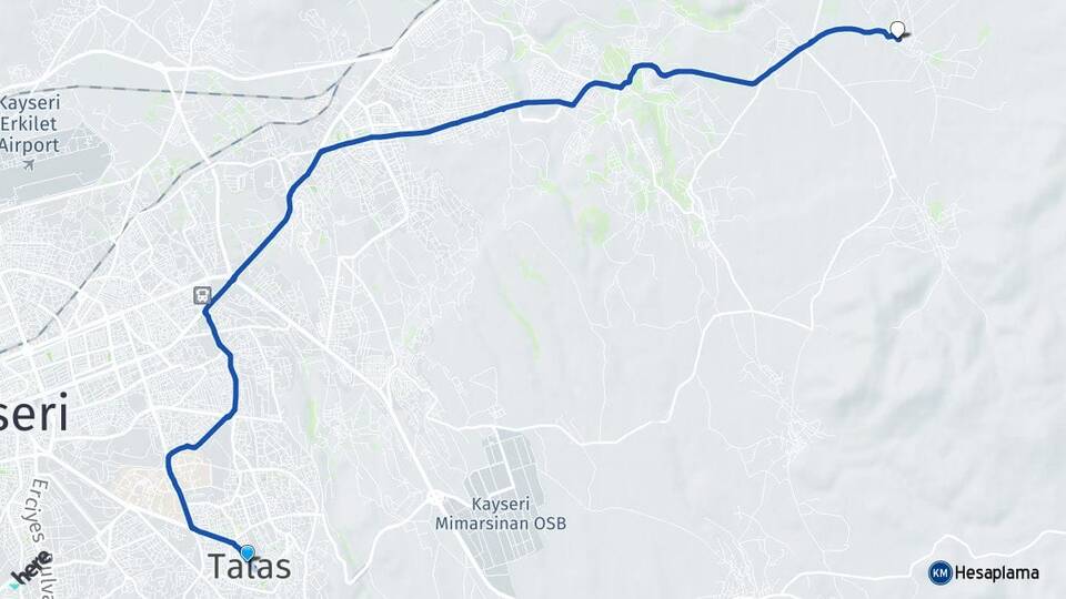 Kayseri Talas Küçük Bürüngüz Melikgazi Arası Kaç Km - Yol Haritası