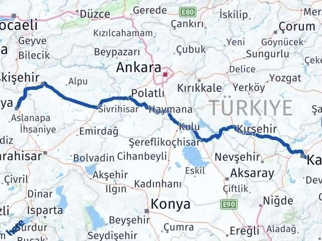 Kayseri Talas Kütahya Arası Kaç Km - Yol Haritası