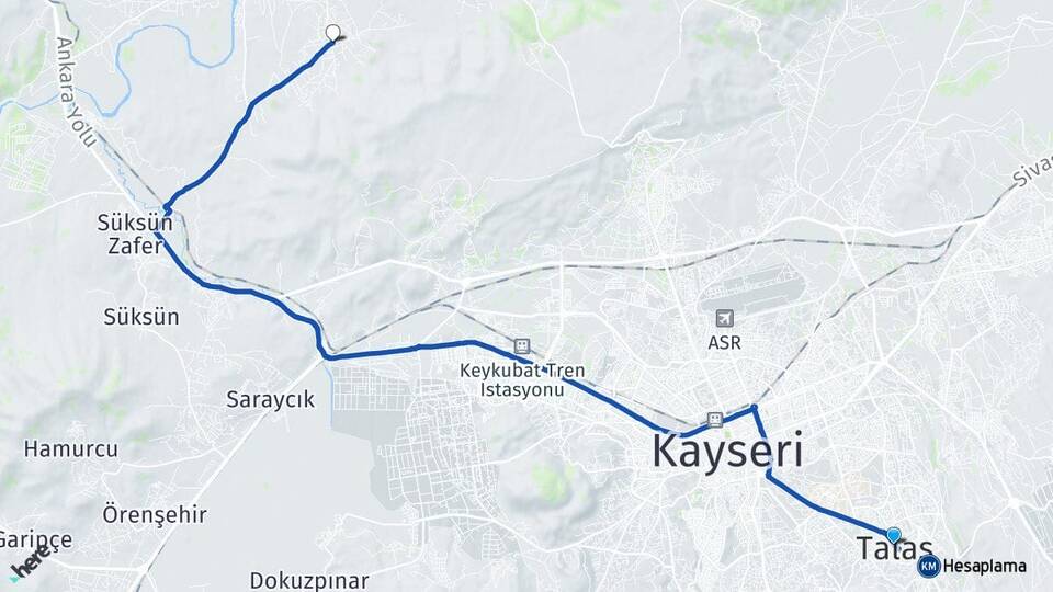 Kayseri Talas Mahzemin Kocasinan Arası Kaç Km - Yol Haritası