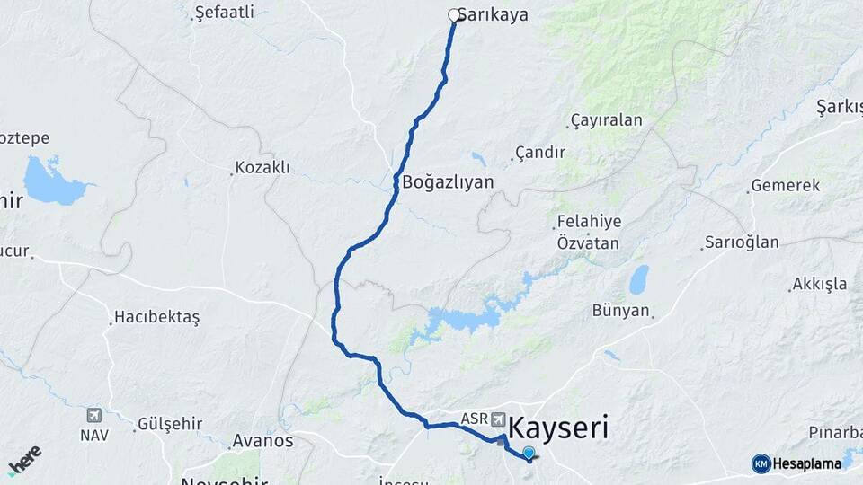 Kayseri Talas Sarıkaya Yozgat Arası Kaç Km - Yol Haritası