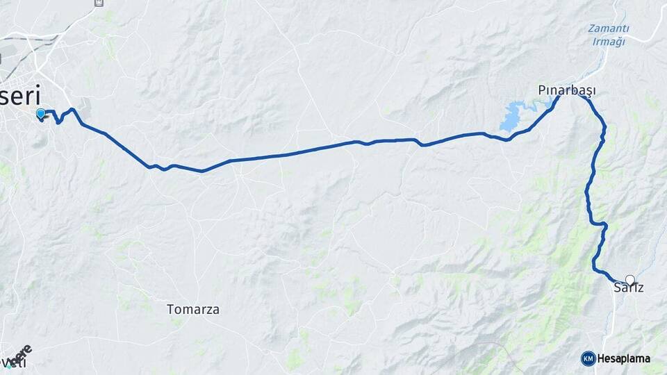 Kayseri Talas Sarız Arası Kaç Km - Yol Haritası