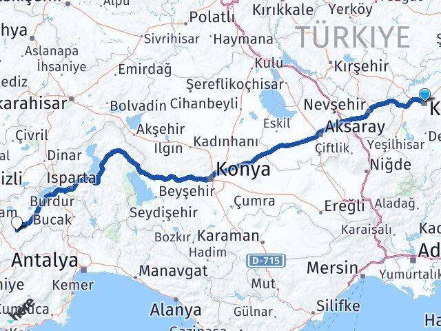 Kayseri Tefenni Burdur Arası Kaç Km - Yol Haritası