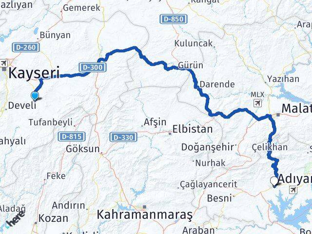 Kayseri Tomarza Adıyaman Arası Kaç Km - Yol Haritası