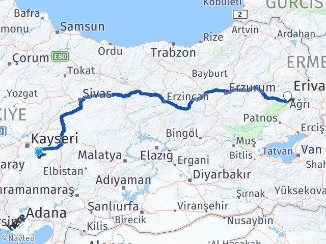 Kayseri Tomarza Ağrı Arası Kaç Km - Yol Haritası