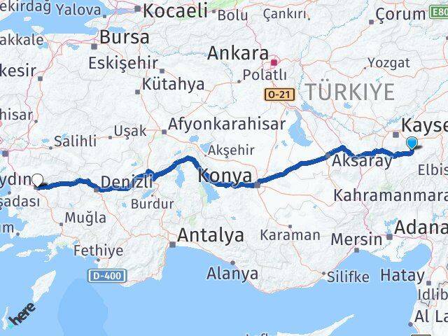 Kayseri Tomarza Aydın Arası Kaç Km - Yol Haritası