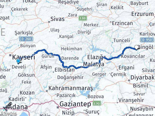 Kayseri Tomarza Bingöl Arası Kaç Km - Yol Haritası