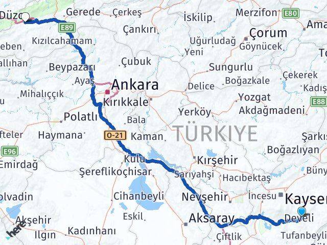 Kayseri Tomarza Bolu Arası Kaç Km - Yol Haritası