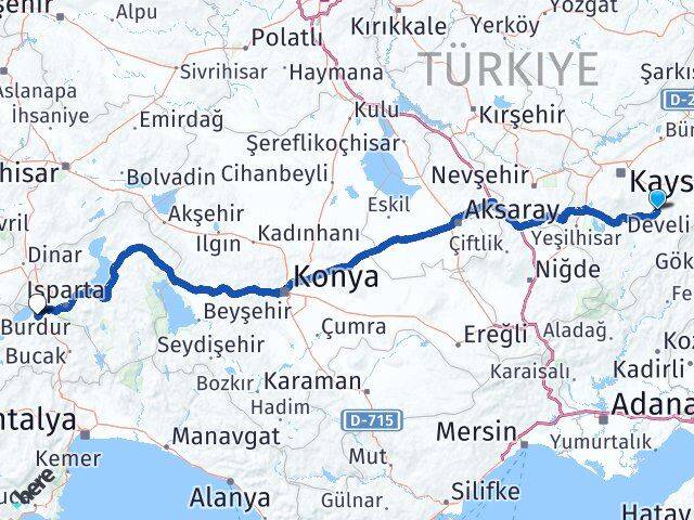 Kayseri Tomarza Burdur Arası Kaç Km - Yol Haritası