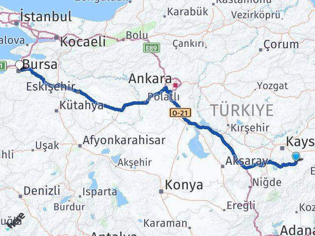 Kayseri Tomarza Bursa Arası Kaç Km - Yol Haritası