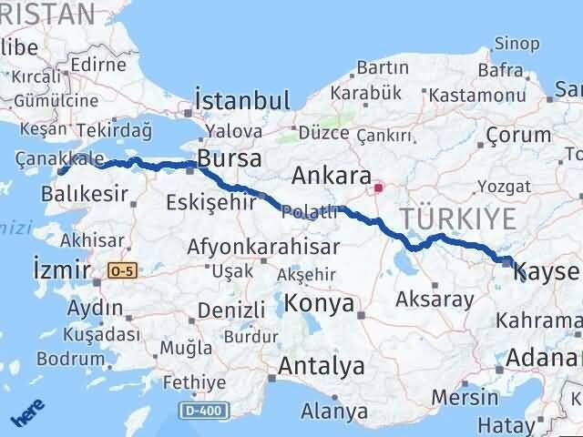 Kayseri Tomarza Çanakkale Arası Kaç Km - Yol Haritası