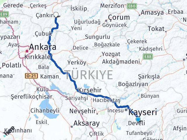 Kayseri Tomarza Çankırı Arası Kaç Km - Yol Haritası