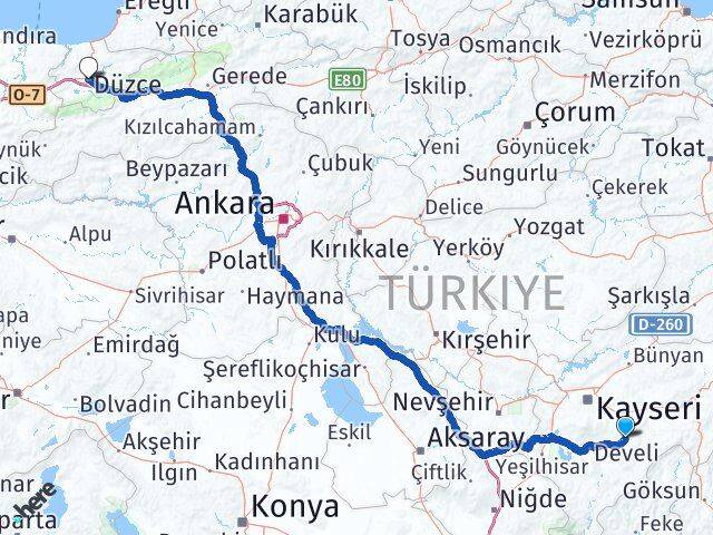 Kayseri Tomarza Düzce Arası Kaç Km - Yol Haritası