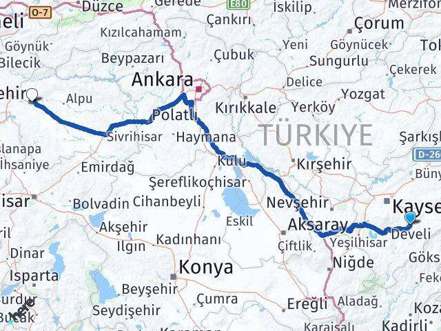 Kayseri Tomarza Eskişehir Arası Kaç Km - Yol Haritası