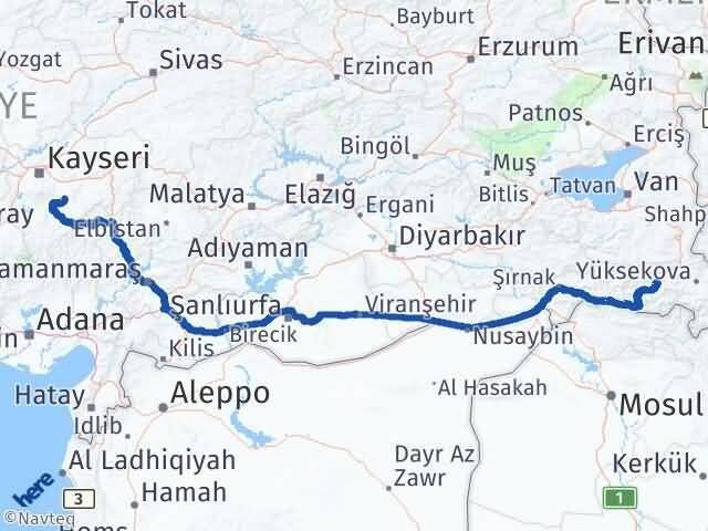 Kayseri Tomarza Hakkari Arası Kaç Km - Yol Haritası