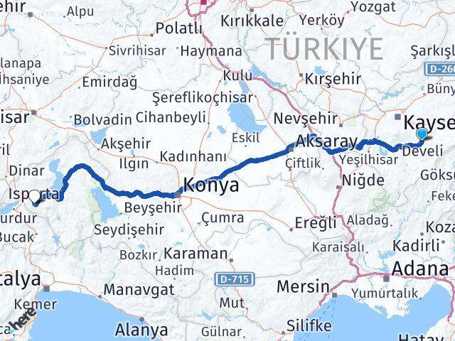 Kayseri Tomarza Isparta Arası Kaç Km - Yol Haritası
