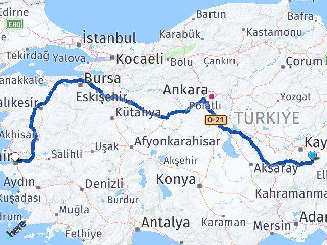 Kayseri Tomarza İzmir Arası Kaç Km - Yol Haritası