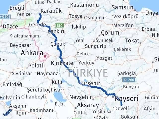 Kayseri Tomarza Karabük Arası Kaç Km - Yol Haritası