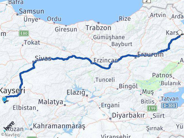 Kayseri Tomarza Kars Arası Kaç Km - Yol Haritası