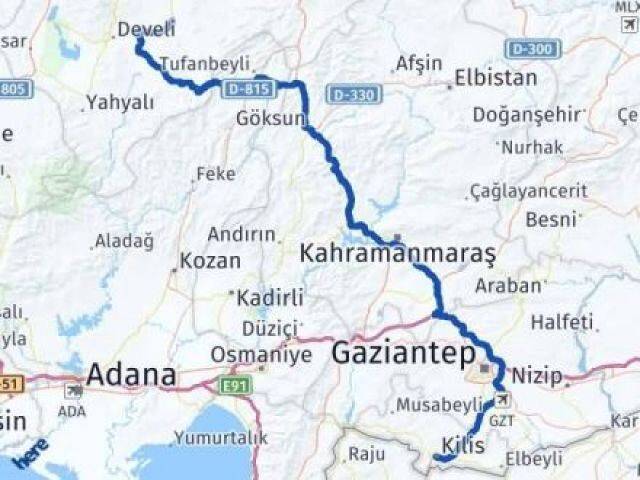 Kayseri Tomarza Kilis Arası Kaç Km - Yol Haritası