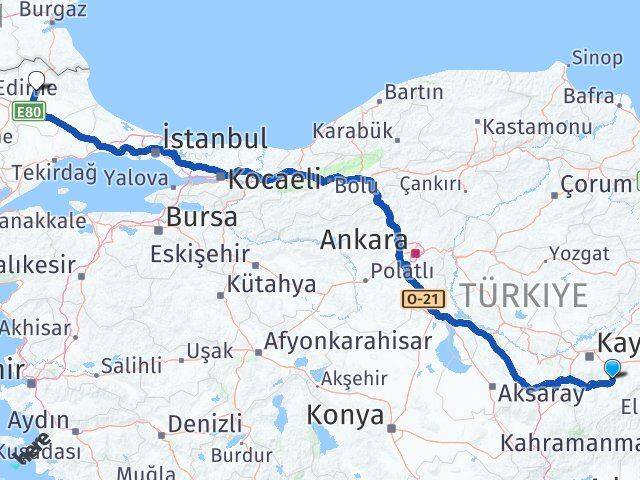 Kayseri Tomarza Kırklareli Arası Kaç Km - Yol Haritası