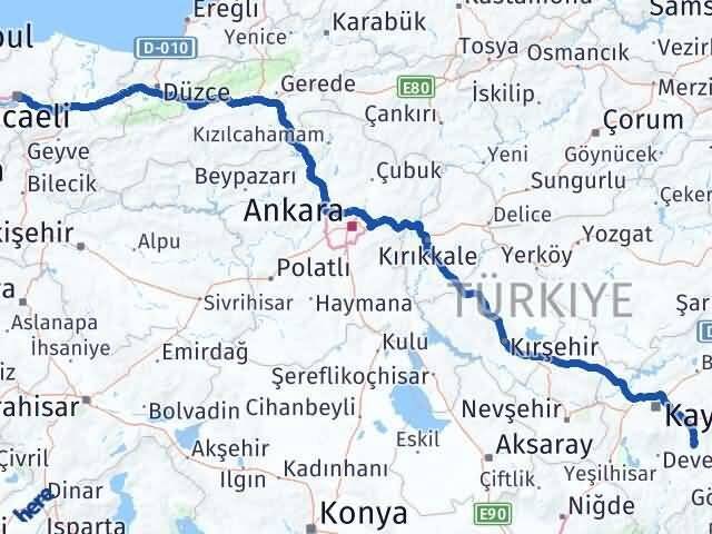 Kayseri Tomarza Kocaeli Arası Kaç Km - Yol Haritası