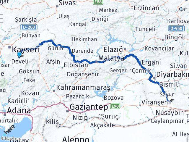 Kayseri Tomarza Mardin Arası Kaç Km - Yol Haritası