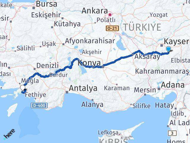 Kayseri Tomarza Muğla Arası Kaç Km - Yol Haritası