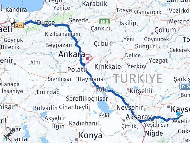 Kayseri Tomarza Sakarya Arası Kaç Km - Yol Haritası