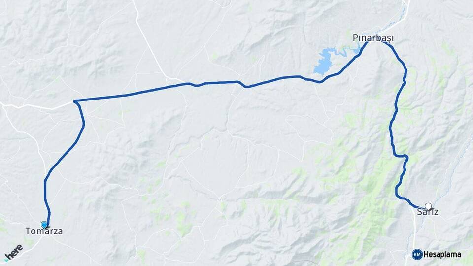 Kayseri Tomarza Sarız Arası Kaç Km - Yol Haritası