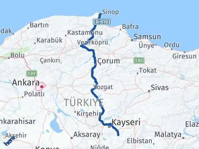 Kayseri Tomarza Sinop Arası Kaç Km - Yol Haritası